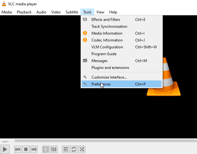 Option "Outils" dans VLC