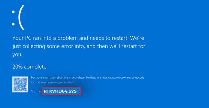 Fixed: RTKVHD64.sys Blue Screen System Errors on Windows 10