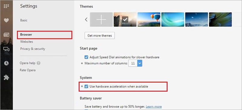 Steps to disable hardware acceleration in Opera