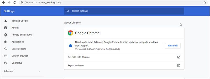 Update Chrome to latest window