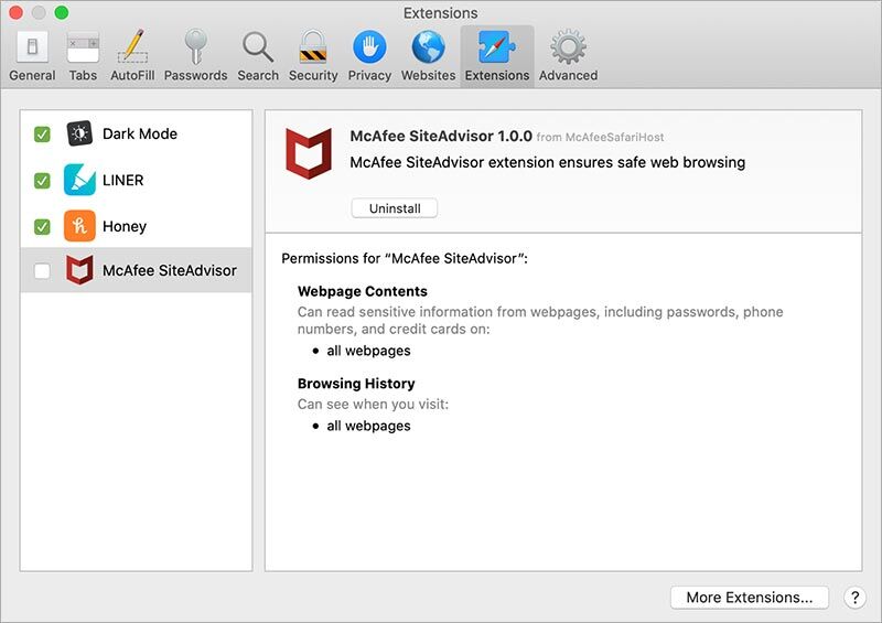  disable extensions in Safari on Mac