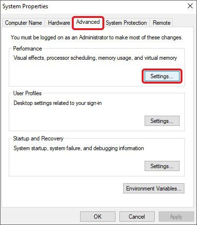 advanced performance settings