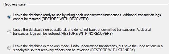 RESTORE WITH NORECOVERY