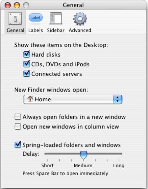 Finder Preferences window